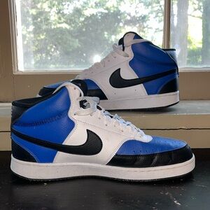 Men's Nike 10.5 Court Vision mid high top basketball shoe blue black white